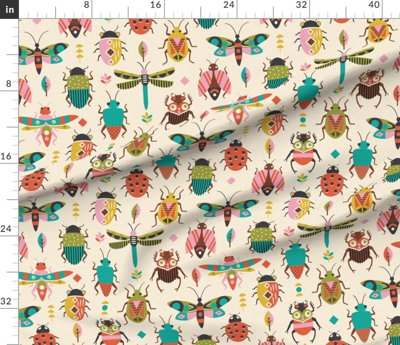 Various Fabrics by the Yard or Fat Quarter Retro Bugs Butterfly Beetles Nature Colorful Insects Dragon Fly Custom Printed Fabric by Spoonflower